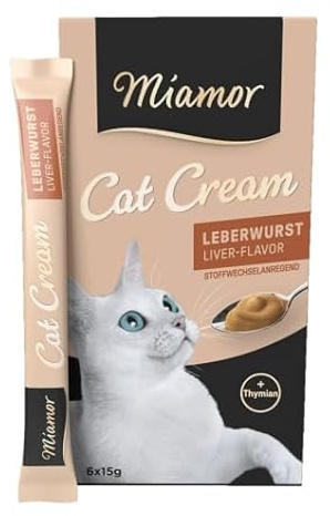 Cat-Cream 6x15gLeberwurst Katzensnack, Leber-Geschmack mit Thymian, 6x15g Portionsbeutel, Stoffwechselanregend