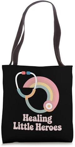Healing Little Heroes Retro Groovy Pediatric Nurse Rainbow Tote Bag