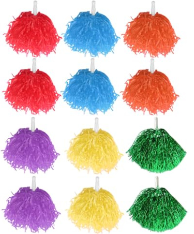 VALICLUD PE Pompons de Cheerleading Légers et Réutilisables, 12 Pièces | Encouragements Lors des Compétitions, Finition Brillante, Lot de 12, Adaptés aux Étudiants et Garçon et Filles