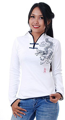 Damen Asia China Yoga,Tai Chi & Meditations Shirt Baumwolle Weiß XL