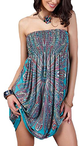 OCTOPUSIR Robe d'été femme 2018 Ethnic Bohême Encolure imprimé floral Bandeau Mini Casual Bustier tubulaire - Multicolor - Taille unique