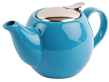 Olympia Stoneware Teapot, Blue, 510ml - Removable Metal Lid and Strainer, Dishwasher and Microwave Safe HC409