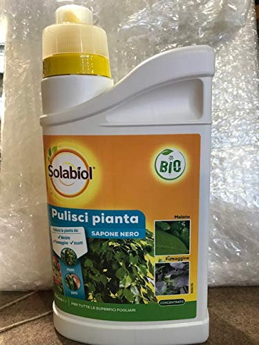 Solabiol Sapone Molle Nero Concentrato Lava Melata Biologico a base di Olio di Oliva. Corroborante che Pulisce con Azione Dissolvente Immediata da Insetti Parassiti e Fumaggine 750 ml