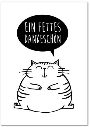 Karte, Grußkarte, Glückwunschkarte, Katze, cat, Danke Ein fettes Dankeschön handgezeichnet