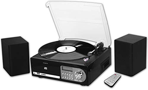 Majestic TT 38R CD TP USB SD - Giradischi 33/45/78 Giri, Lettore CD/MP3, Cassetta, Ingresso USB/SD Recorder, Nero
