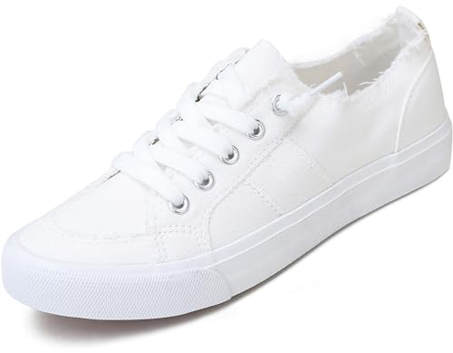 Women's Play Fashion Sneaker White Color Washed and Leopard Canvas Slip on Shoes（White US8）