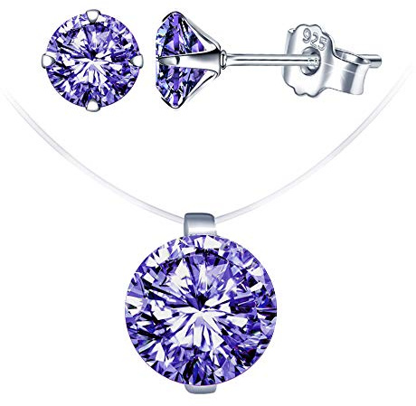 Yumilok Ensemble de Bijoux Diamant Collier avec Fil de Pêche Invisible Choker Femme Boucles d'oreilles Diamant en Argent 925 Cadeau Noël Anniversaire