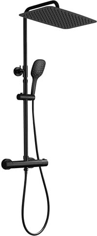 JOHO Regendusche Duschsystem Duschset mit Thermostatarmatur matt schwarz(3525+Thermostat MB)