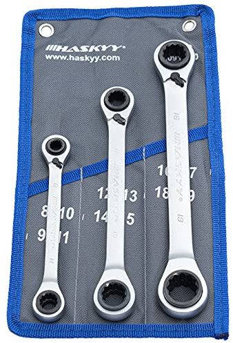 HASKYY Set di chiavi a cricchetto doppio anello SW 8-19 mm in custodia sistema I 8-10x9-11 I 12-13x14-15 I 16-17X18-19
