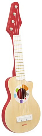 Janod - Chitarra Rock in Legno Confetti - Giocattolo Musicale di Imitazione - 4 Corde in Plastica + 4 Corde di Ricambio - Dai 3 Anni, J07644