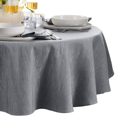 Elrene Home Fashions Continental Solid Texture Water and Stain Resistant Tablecloth, 90 Round, Gray