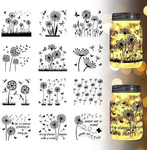 GLOBLELAND 12 Stück Löwenzahn-Silhouette-Fensteraufkleber, Kunststoff, Libelle, Schmetterlings-Silhouette, Wandaufkleber, Lampe, Abziehbilder, Dekorationen, Heimdekoration, Kunstwandgemälde