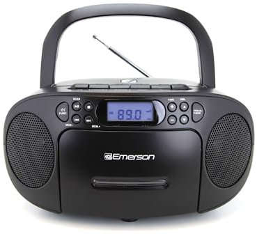 Emerson - Reproductor de CD portátil con Reproductor de Cassette, grabadora de Cinta, Radio Am/FM, AUX, Conector para Auriculares, Altavoces duales, AC/DC y Funciona con Pilas, Sistema estéreo para