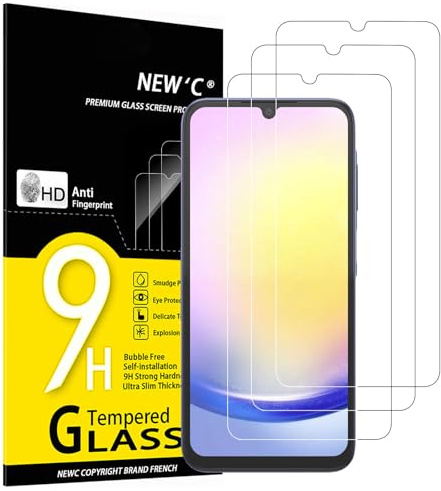 NEW'C Lot de 3, Verre Trempé pour Samsung Galaxy A25 5G, M34 5G, Film Protection écran sans Bulles d'air Ultra Résistant (0,33mm HD Ultra Transparent) Dureté 9H Glass