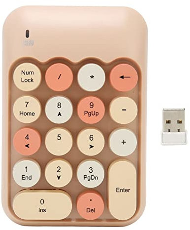 VBESTLIFE Tastierino Numerico Wireless, Tastierino Numerico Colorato 18 Tasti Rotondi Mini Tastierino Numerico retrò, Tastiera Esterna Cordless 2.4G per Computer, Laptop (Colore del tè al