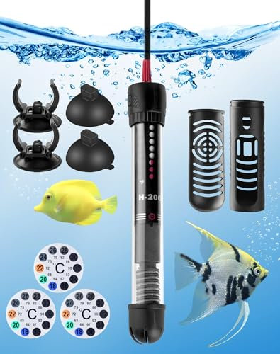 LAOYE Aquarium Heizung 60L Aquarium Heizstab 50W Temperatur Einsatellbar Aquarium Heizer mit Kontrollleuchte Saugnäpfen Schutzhülle Aquariumheizer für Aquarien Fischtanks, 20-34°C, 50W