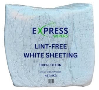 Express Wipers - 5kg Bale of Lint-Free 100% Cotton White Sheeting Cleaning Rag Wipers
