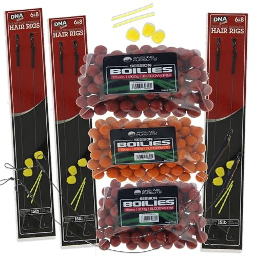 NGT Carp Fishing Bait Set 3x 200g Boilies 3x Packs of Barbless Hair Rigs Corn Tackle