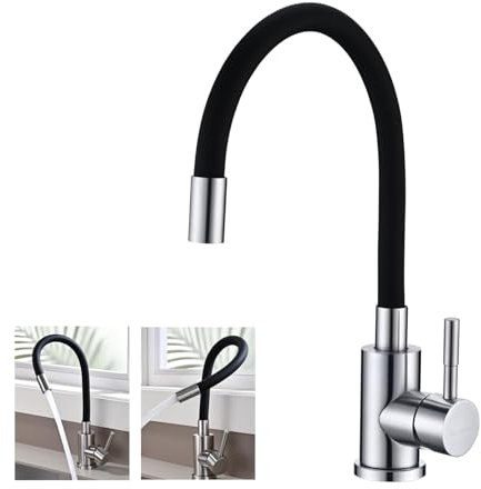BuntHaus Robinet Cuisine Flexible, Mitigeur Cuisine Noir avec Bec Flexible, Robinet Evier de Cuisine, Robinetterie Cuisine, Mitigeur Evier Pivotant À 360°, Acier Inoxydable, Noir