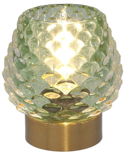 Shudehill Giftware Luxe LED Unique Pine Cone Glass Lamp with Brushed Gold Base - Blue, Gren or Pink (Green)