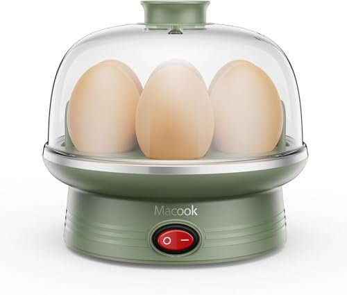 Macook Egg Cooker, 7 Egg Capacity Electric Egg Boiler, Quick Boiling, Auto-Off, 350W, Green - Includes Measuring Cup, Stickers & Removable Tray (Green)