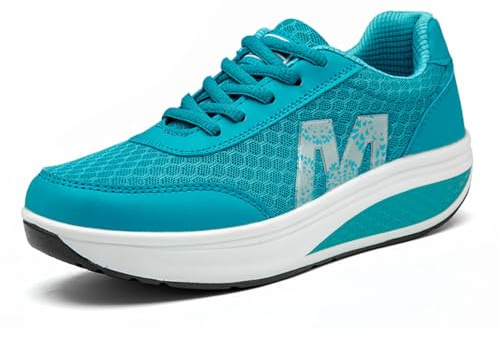 Damsneakers bantning skor dam promenadskor gymnastik fitness kilar plattform skor, Blå M, 39 EU