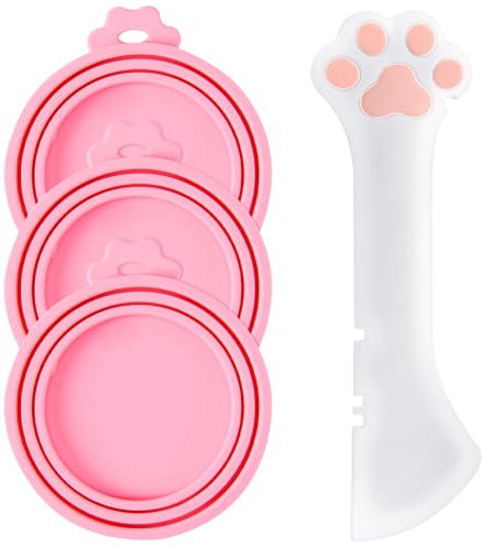 RUGBOL Tapas para latas de comida, cucharas para gatos, suministros para alimentación y riego de gatos, cucharas para comida para perros y gatos, suministros para mascotas, perros y gatos (rosa)