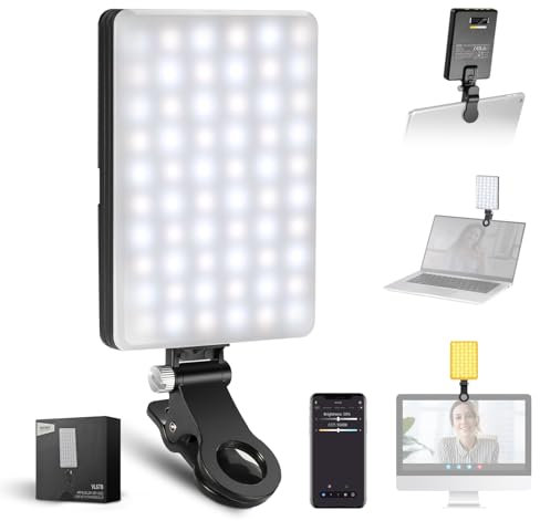 NEEWER Basic VL67B Luz Selfie Móvil y App Control, Bicolor CRI97 2000mAh Luz de Relleno para iPhone con Cold Shoe Mount, Delantero y Trasero Clip para Vlog, Live Stream, Maquillaje y Videoconferencia