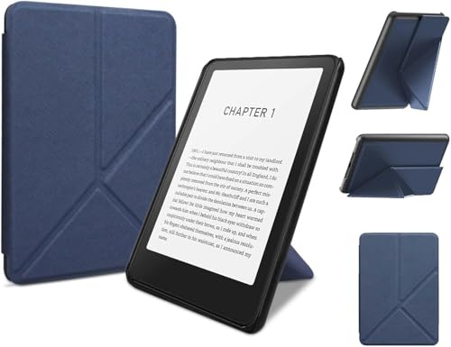 Vikbart stativfodral för 7-tums Kindle Paperwhite 12:e generationen 2024 och Kindle Colorsoft Signature Edition, smalt ljus PU-läderskal med automatisk uppvakning/sömn och flera visningsvinklar (blå)
