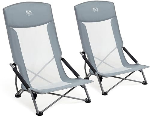 TIMBER RIDGE Strandstuhl Klappbar leicht Hoher Rücken Campingstuhl Faltbar mit Niedrigen Stuhlbeinen Atmungsaktiver Netzstoffrückenlehne