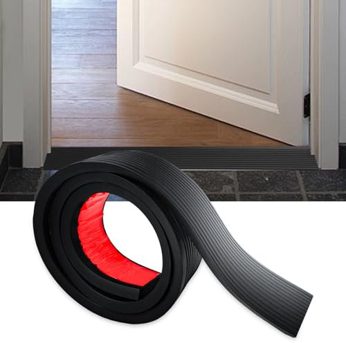 Soglia di Dislivello Pavimento 100 x 8 x (1-3) cm, Rampa di Soglia in Gomma Autoadesiva, Profilo di Transizione Pavimento Tagliabile, Profilo di Raccordo per Pavimenti (1,0 cm-Altezza, Nero)