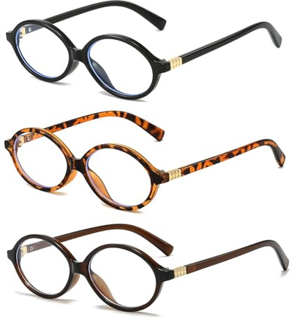 LJCZKA Oval blå ljusglasögon för kvinnor och män små blå ljusfilter glasögon y2k för viloläge dator, Svart + leopard + mörkbrun, M