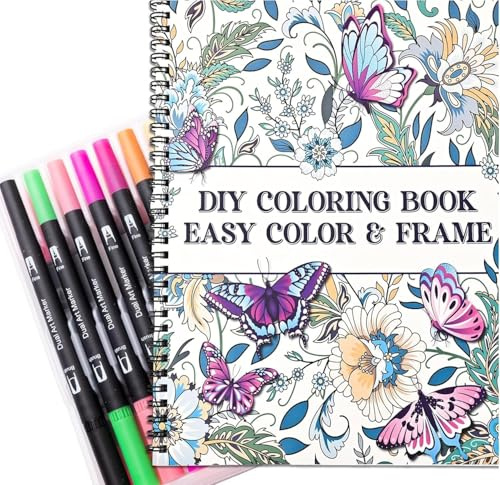 Zylota Juego de libros para colorear para adultos con 36 marcadores de colores, libros encuadernados en espiral con flores de mandala y patrones de animales