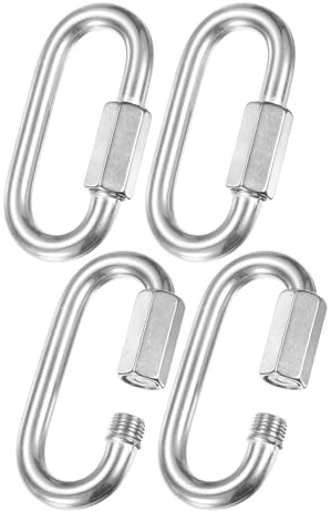 M METERXITY 4-Pack Quick Chain Link Connector, M10 3/8 304 Stainless Steel D-Shape Locking Repair Chain Links for Swing/Camping/Hiking/Backpack, Twist Key Ring Screw Chain Link [Silver]