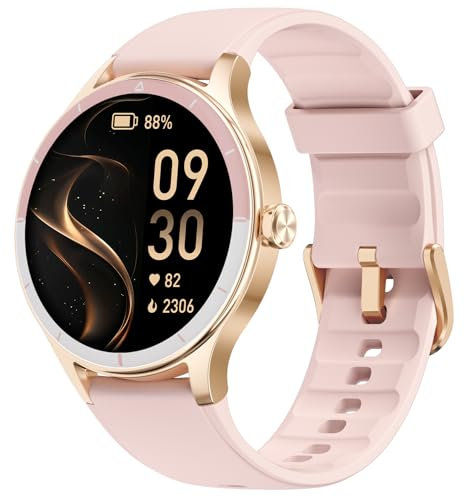 TOOBUR Smartwatch Damen Rund, Schrittzähler & Fitness Uhr für Laufen/Alltag, 100+ Sportmodi, Elegant Frauen Smart Watch Android/iOS Kompatibel, Telefonfunktion mit Anrufe, IP68 Wasserdicht, Rosa