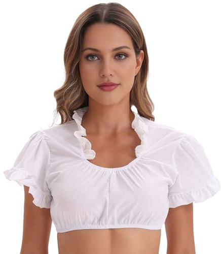 AYNKH Chemisier Blanc Femme, Haut Collant Traditionnel Adolescente, Costume Oktoberfest,Haut Collant à Manches Courtes Adolescente