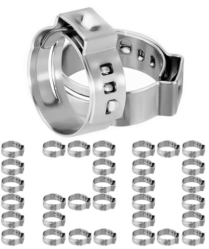 MOLAVIEE 120Pcs Single Ear Hose Clamps 15.0-17.5mm (1/2) 304 Stainless Steel Cinch Crimp Rings Pinch Clamps for Garden Irrigation, Home Appliance Line and Plumbing