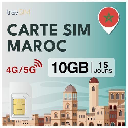 travSIM Marocko SIM-kort | 15 dagar – 10 GB SIM-data | 5G/4G höghastighetsdata | Obegränsad internetåtkomst för Google, Facebook, Whatsapp, Instagram med mera