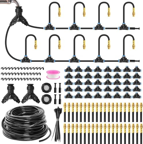 360° Adjustable Irrigation System Kit 200FT Drip IrrigationTubes 40Pc Bendable Brass Mist NozzlesFaucet Adapter Fogging Irrigation Kit Sprinkler Automatic Garden Watering System Garden Yard Lawn