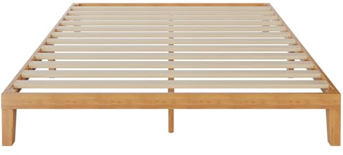 DUMOS Solid Wood Bed Frame, King Size Bed Base with Wood Slat Support, Sturdy, Stylish & Noise-Free Design, No Box Spring Needed, Easy Assembly, 12 in Natural Pine