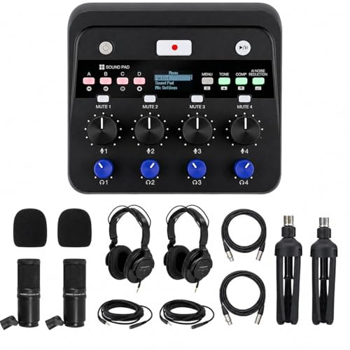 Zoom PodTrak P4next Podcast Recorder Bundle con ZDM-1 Podcast Mic Pack include microfono dinamico, cuffie, treppiede, parabrezza e cavo XLR (P4next + Podcast Mic Pack Bundle)