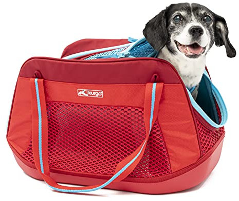 Kurgo Explorer Transporttasche für Hunde, wasserdichte und schmutzabweisende Unterseite, Für Haustiere bis zu 5,5 kg, Rot K01915 Klein