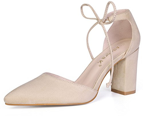Allegra K Zapatos De Tacón Grueso De Vestir Punta Puntiaguda Corbata De Tobillo para Mujer Beige 36