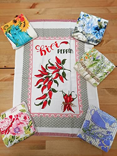 Countri Geschirrtücher aus 100 % Baumwolle, 6 Stück, Größe 50 x 70 cm, mit Schlaufe zum einfachen Aufhängen.