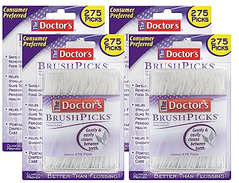 The Doctor's BrushPicks, Interdental Brushes & Dental Picks, Gently Remove Food Debris from Braces & Dental Work, 275 Count, Pack of 4