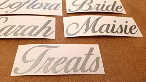 Personalised Name Stickers Elegant Silver Vinyl - Very Unique - Wine Glass - Box - Water Bottle - Wedding - Hen Do
