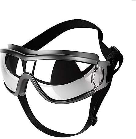 Hundebrille, mittelgroße oder große Hunde-Sonnenbrille, UV-Schutz, wasserdicht, winddicht, für Hunde mit langer Schnauze (Silber)