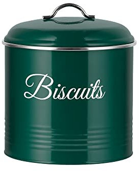 Innoteck Biscuit Tin - Airtight Metal Cookie Tin with Lid, Versatile Biscuit Storage Jar with 5.3L Capacity, Rust Resistant Cookie Jar with Labelled Design for Storing Snacks & Kitchen Use, Green