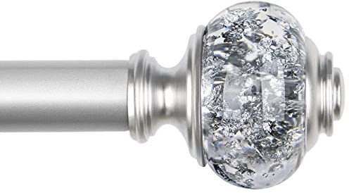 1 Inch Curtain Rods 72 to 144 Inches (6 to 12 ft) Telescoping Single Drapery Rod, USFOOK Heavy Duty Curtain Rods for Windows with Silver Decorative Translucent Finials