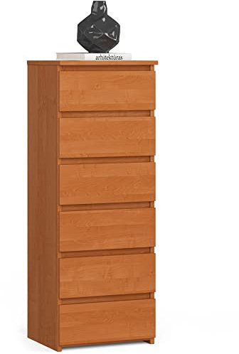 AKORD | Kommode mit 6 Schubladen| Rollschubladen | Schubladenschrank Kleiderschrank | Sideboard mit Ablage | Robust | Universal Design | Erle